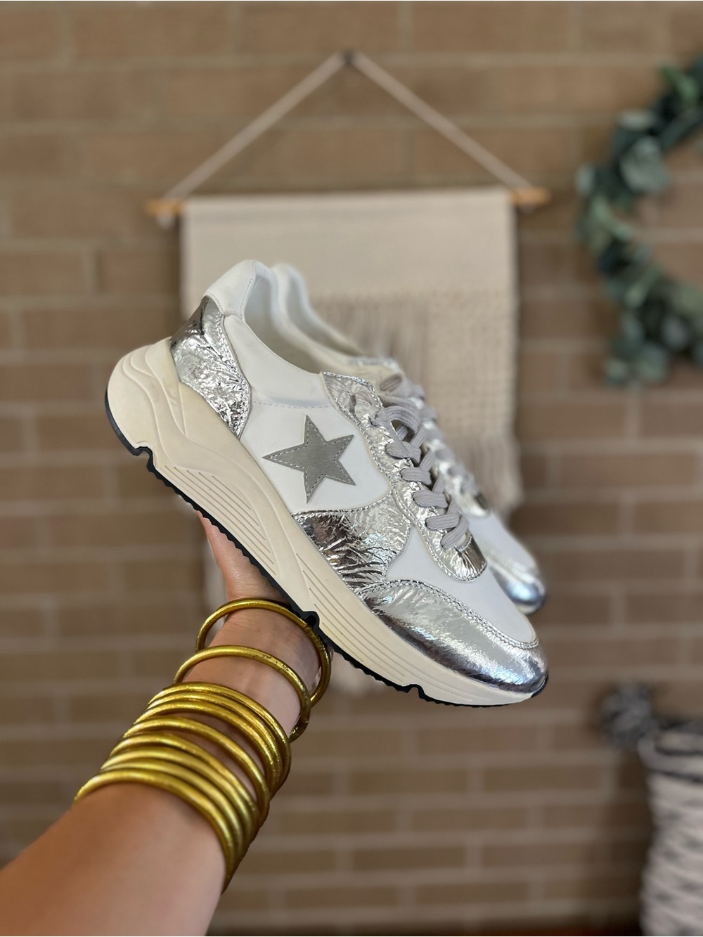 Mi.iM White and Silver Star Platform Sneaker